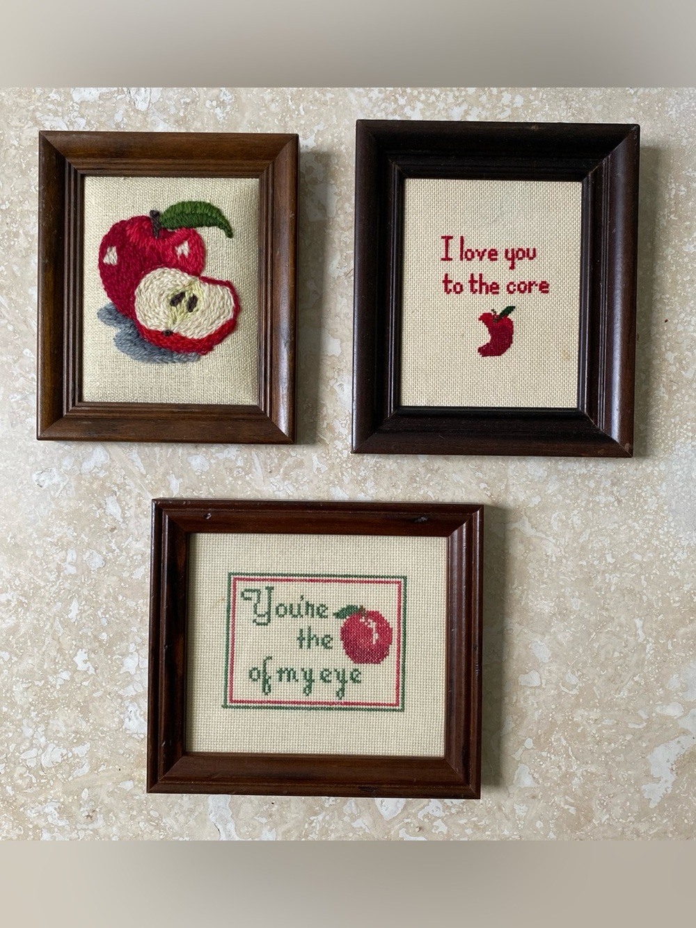 Vintage Embroidered Cross Stitch Apple Art Set~ Rustic Cottagecore Homestead 🍎